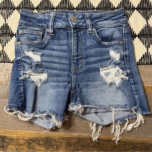 American Eagle Outfitters hi rise shortie Frayed Denim Shorts